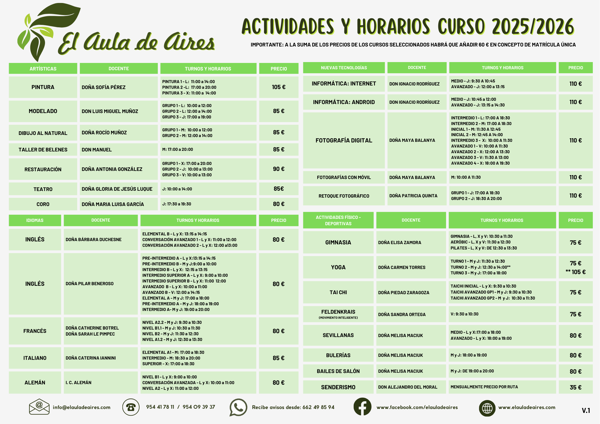 Cuadrante semanal de cursos y actividades del Aula de Aires (2)